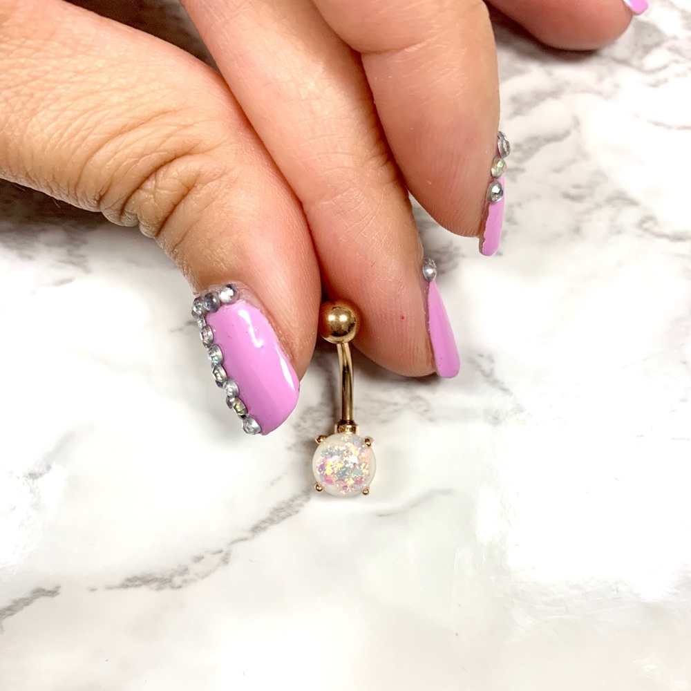 Gold opalite glitter gold specks belly ring